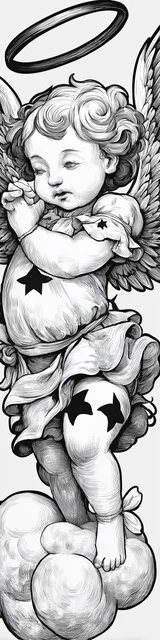 Free angel bookmark to color featuring stars on skin baby angel